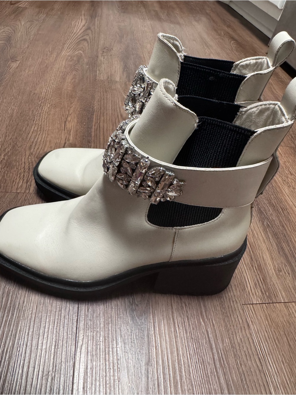 Karl Lagerfeld Women's Cream Jeweled Strap Ankle Boots